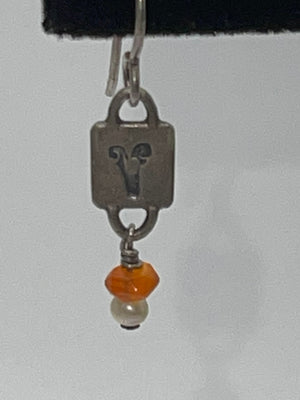 Vintage Unique Rams Head Earrings Made of Sterling Silver 925 With Banded Agate And seed pearl