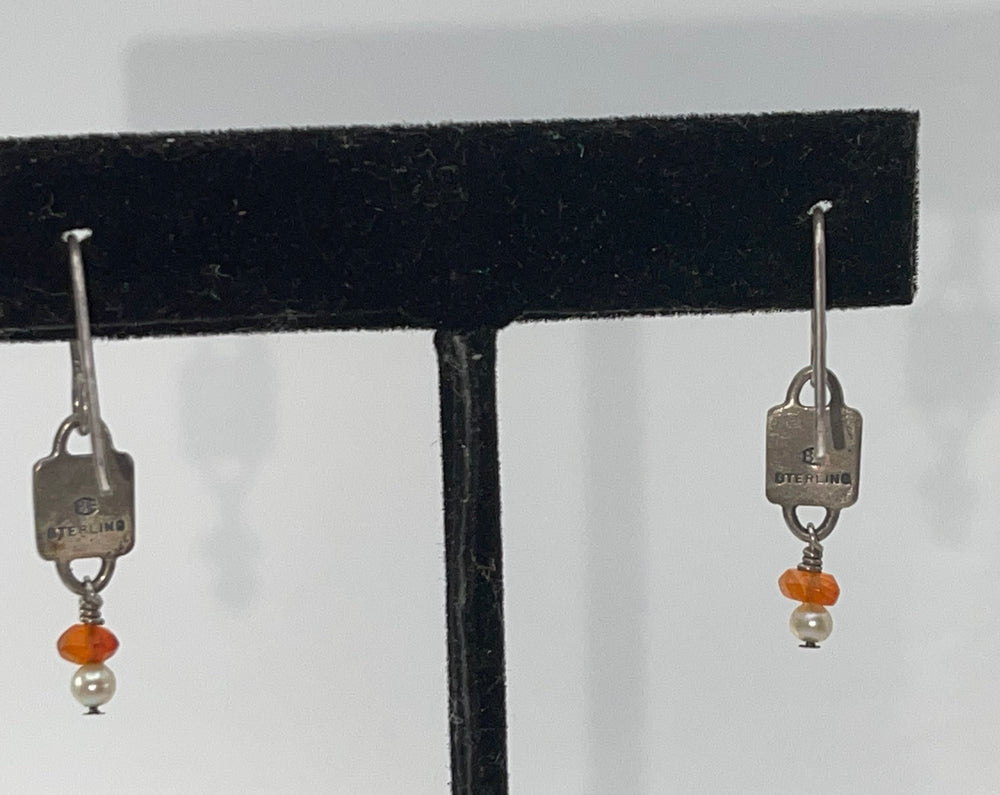 Vintage Unique Rams Head Earrings Made of Sterling Silver 925 With Banded Agate And seed pearl