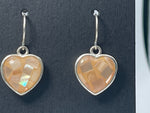 Vintage Heart Dangle Earrings Shell Peach Mother of pearl Sterling Silver 925