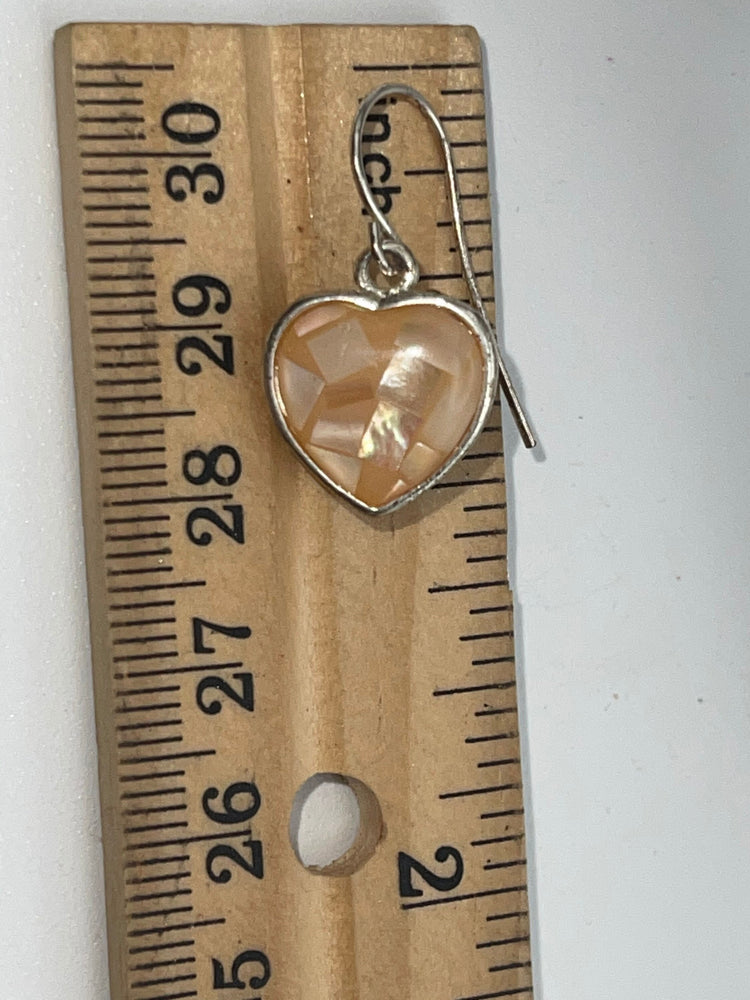 Vintage Heart Dangle Earrings Shell Peach Mother of pearl Sterling Silver 925