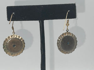 Antique Hubble Glass Turquoise and Gold Flecked Round Earrings Gold tone. Unusual!