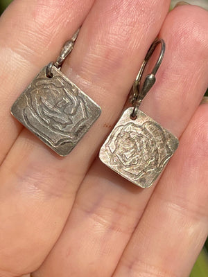 Vintage Sterling Silver 925 Rose Dangle Earrings Artisan Lever Back