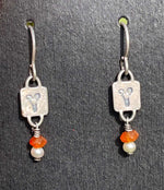Vintage Unique Rams Head Earrings Made of Sterling Silver 925 With Banded Agate And seed pearl