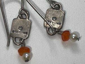 Vintage Unique Rams Head Earrings Made of Sterling Silver 925 With Banded Agate And seed pearl