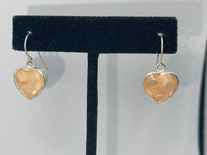 Vintage Heart Dangle Earrings Shell Peach Mother of pearl Sterling Silver 925