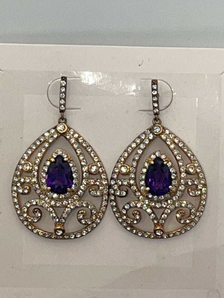 Beautiful large teardrop shape earrings NWT ? Vintage Original price tag 249 amethyst/clear cz - crystals Cocktail - holiday party