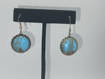 Antique Hubble Glass Turquoise and Gold Flecked Round Earrings Gold tone. Unusual!