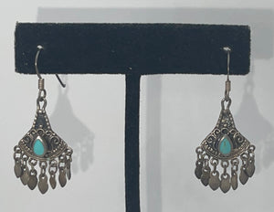 Vintage Sterling Silver 925 Turquoise Gemstone Earrings Tribal Tassels