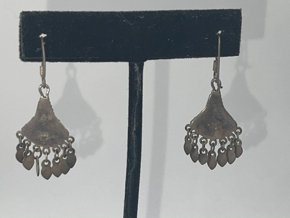 Vintage Sterling Silver 925 Turquoise Gemstone Earrings Tribal Tassels