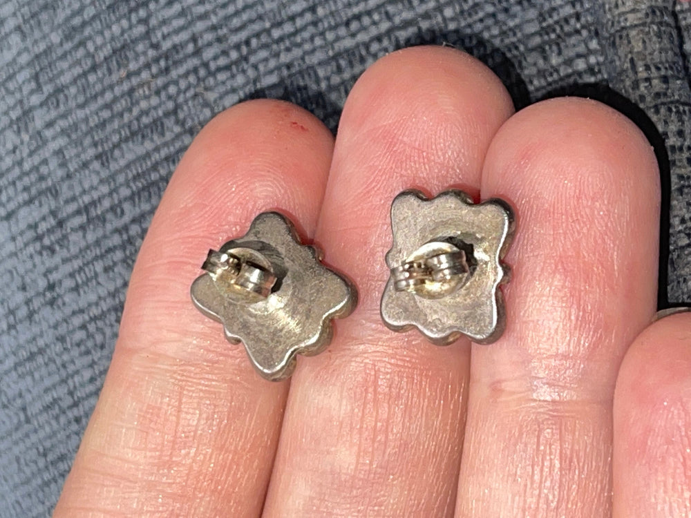Vintage Sterling Silver Turquoise Gemstone Stud Earrings Native American Earrings Southwestern
