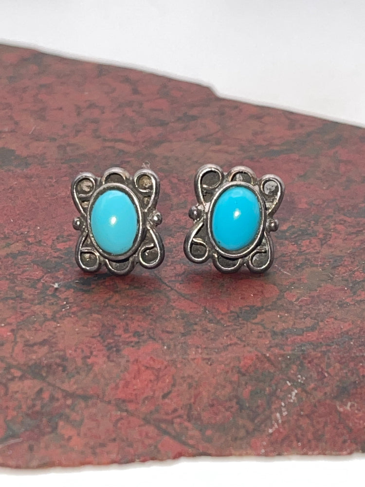 Vintage Sterling Silver Turquoise Gemstone Stud Earrings Native American Earrings Southwestern