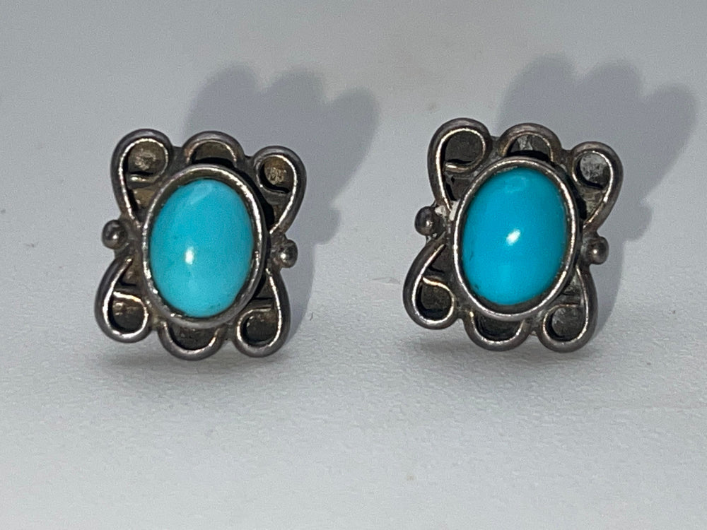 Vintage Sterling Silver Turquoise Gemstone Stud Earrings Native American Earrings Southwestern
