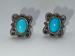 Vintage Sterling Silver Turquoise Gemstone Stud Earrings Native American Earrings Southwestern