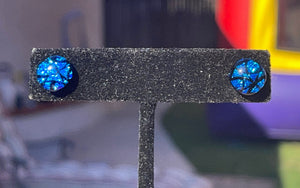 Vintage Dichroic Glass Earrings Sterling Silver Studs Cobalt Blue and Black 925