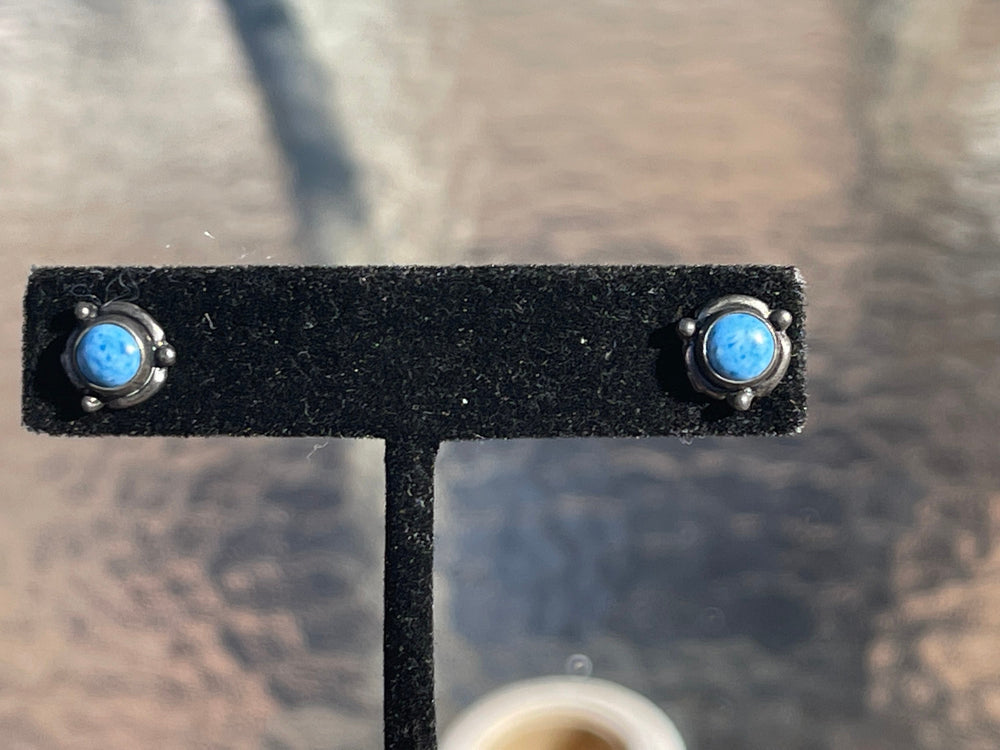Vintage Sterling Silver 925 Blue Denim Lapis Gemstone Stud Earrings Southwestern