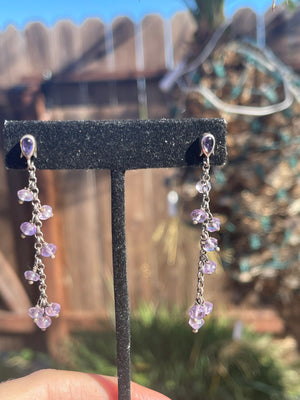 Vintage Amethyst Gemstone Sterling Silver 925 Dangle Earrings Unusual