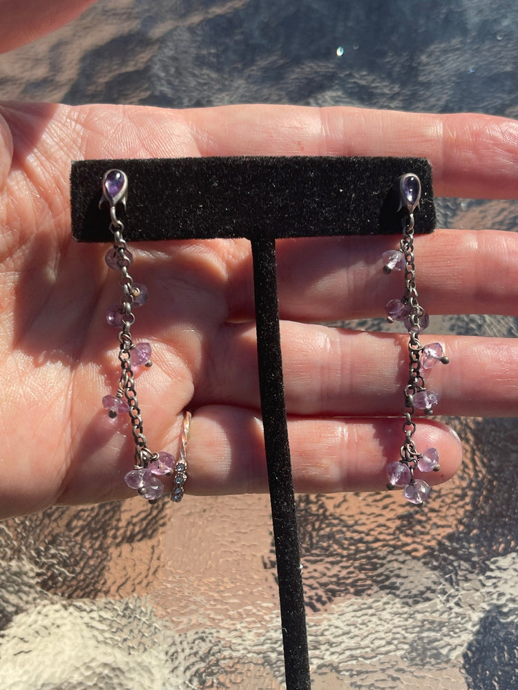 Vintage Amethyst Gemstone Sterling Silver 925 Dangle Earrings Unusual