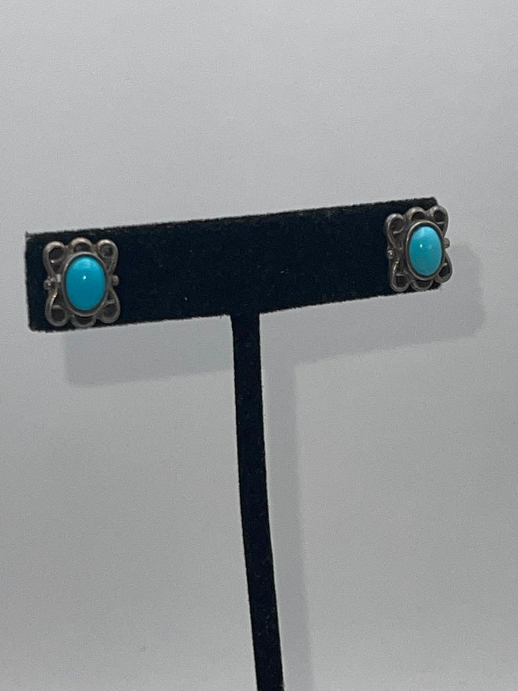 Vintage Sterling Silver Turquoise Gemstone Stud Earrings Native American Earrings Southwestern