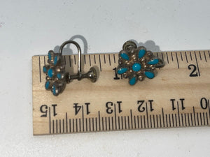 Vintage Native American Turquoise Earrings Screw Back Southwestern sunburst Sterling Silver Fred Harvey Era