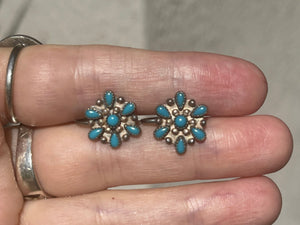 Vintage Native American Turquoise Earrings Screw Back Southwestern sunburst Sterling Silver Fred Harvey Era