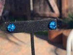 Vintage Dichroic Glass Earrings Sterling Silver Studs Cobalt Blue and Black 925