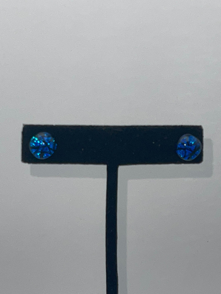 Vintage Dichroic Glass Earrings Sterling Silver Studs Cobalt Blue and Black 925