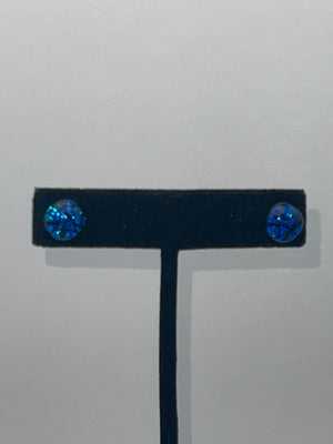 Vintage Dichroic Glass Earrings Sterling Silver Studs Cobalt Blue and Black 925