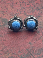 Vintage Sterling Silver 925 Blue Denim Lapis Gemstone Stud Earrings Southwestern