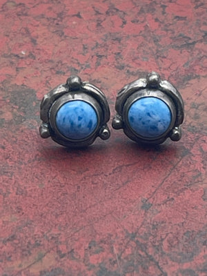 Vintage Sterling Silver 925 Blue Denim Lapis Gemstone Stud Earrings Southwestern