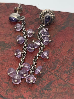 Vintage Amethyst Gemstone Sterling Silver 925 Dangle Earrings Unusual