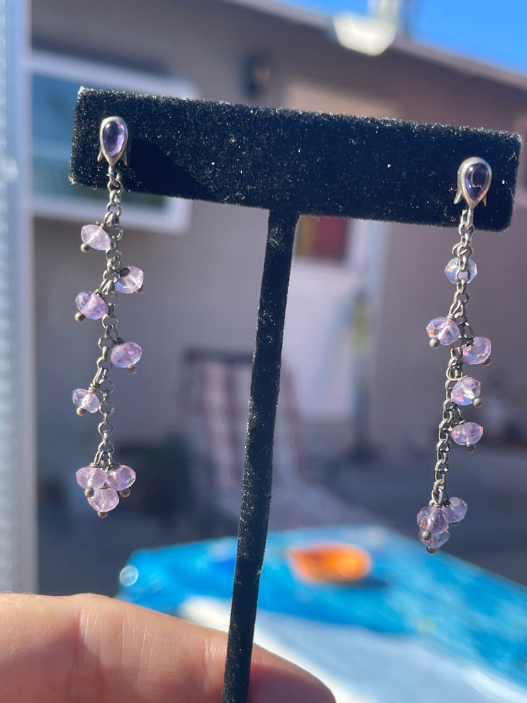 Vintage Amethyst Gemstone Sterling Silver 925 Dangle Earrings Unusual