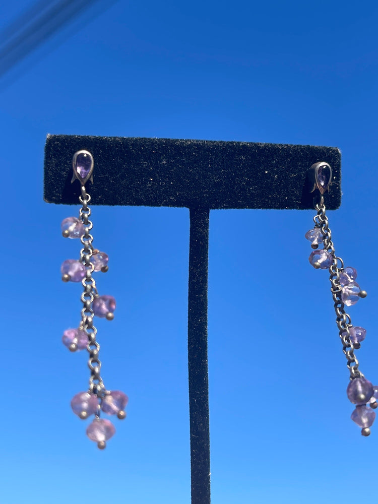 Vintage Amethyst Gemstone Sterling Silver 925 Dangle Earrings Unusual