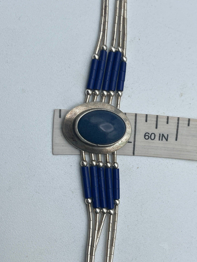Vintage Southwestern Sterling Silver Bracelet Liquid Silver Lapis Lazuli Native American 7.25 Inches