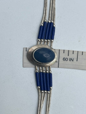 Vintage Southwestern Sterling Silver Bracelet Liquid Silver Lapis Lazuli Native American 7.25 Inches