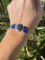 Vintage Southwestern Sterling Silver Bracelet Liquid Silver Lapis Lazuli Native American 7.25 Inches
