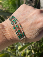 Vintage Southwestern Liquid Sterling Silver Beaded Bracelet Native American Malachite 7.75 inches Long