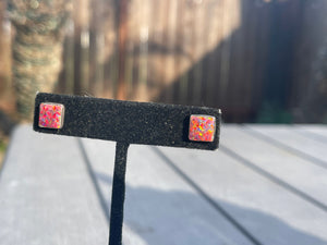 Vintage Crushed Fire Opal Stud Earrings Sterling Silver Southwestern