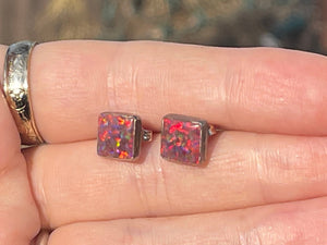 Vintage Crushed Fire Opal Stud Earrings Sterling Silver Southwestern