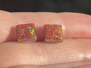 Vintage Crushed Fire Opal Stud Earrings Sterling Silver Southwestern