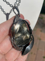 Vintage Brutalist Pyrite Pendant • Sterling Silver & 10k Gold • Heavy Modernist Studio Necklace 38.25g