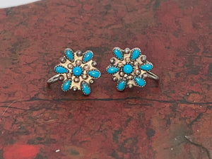 Vintage Native American Turquoise Earrings Screw Back Southwestern sunburst Sterling Silver Fred Harvey Era