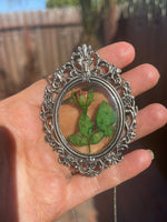 Big Vintage Botanical real Rose - Flowers Pendant Necklace Silver Tone