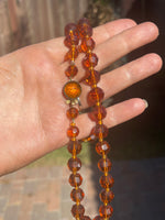 Antique Amber Faceted Glass Beaded Necklace Made in Western Germany Art Deco Cocktail