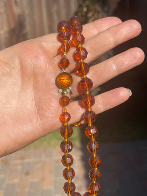 Antique Amber Faceted Glass Beaded Necklace Made in Western Germany Art Deco Cocktail