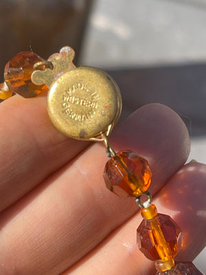 Antique Faceted Rust/Amber colored Glass Beaded Necklace Western Germany