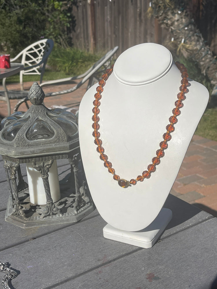 Antique Amber Faceted Glass Beaded Necklace Made in Western Germany Art Deco Cocktail