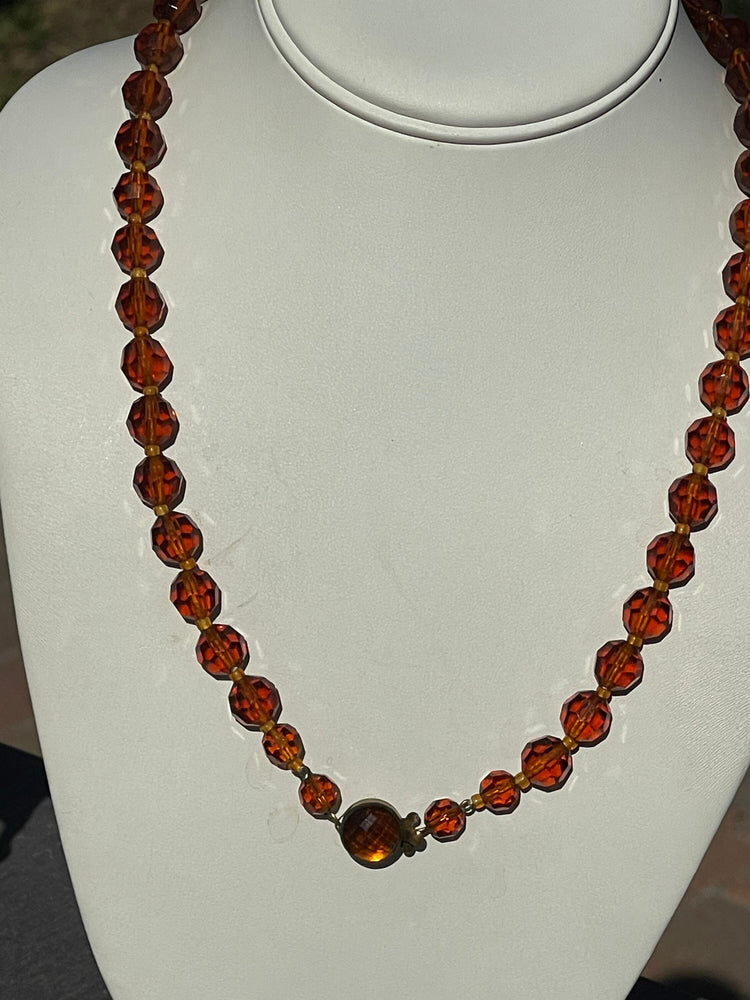 Antique Faceted Rust/Amber colored Glass Beaded Necklace Western Germany