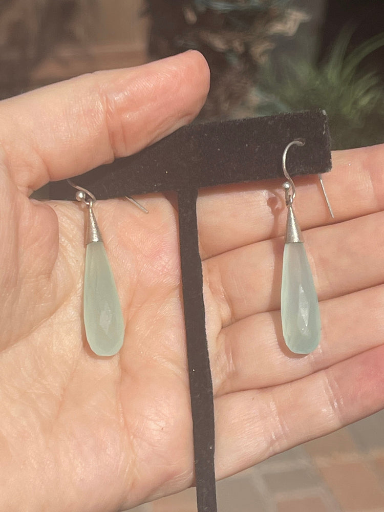Beautiful Blue Green chalcedony Gemstone Drop Earrings