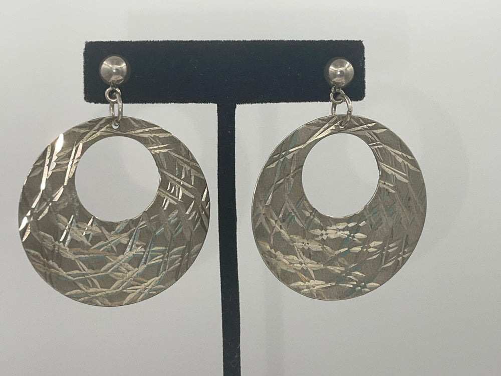 Beautiful Big Vintage Earrings Circles Etched Diamond Cut