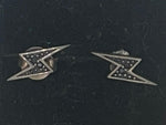 Very Cool Vintage Sterling Silver 925 Lightening Bolt Stud Earrings Black Diamonds